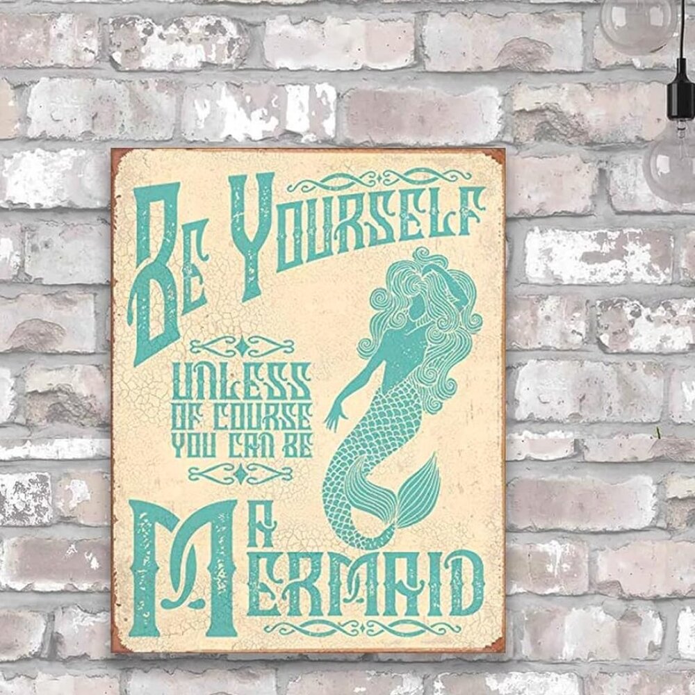 Mermaid Metal Sign 16x12 Coastal Beach House Wall Decor Gift